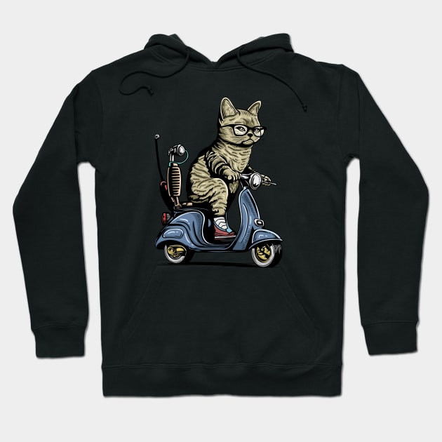 Cat With Sunglasses Riding Motorcycle and Driving Scooter Hoodie by eijainspire